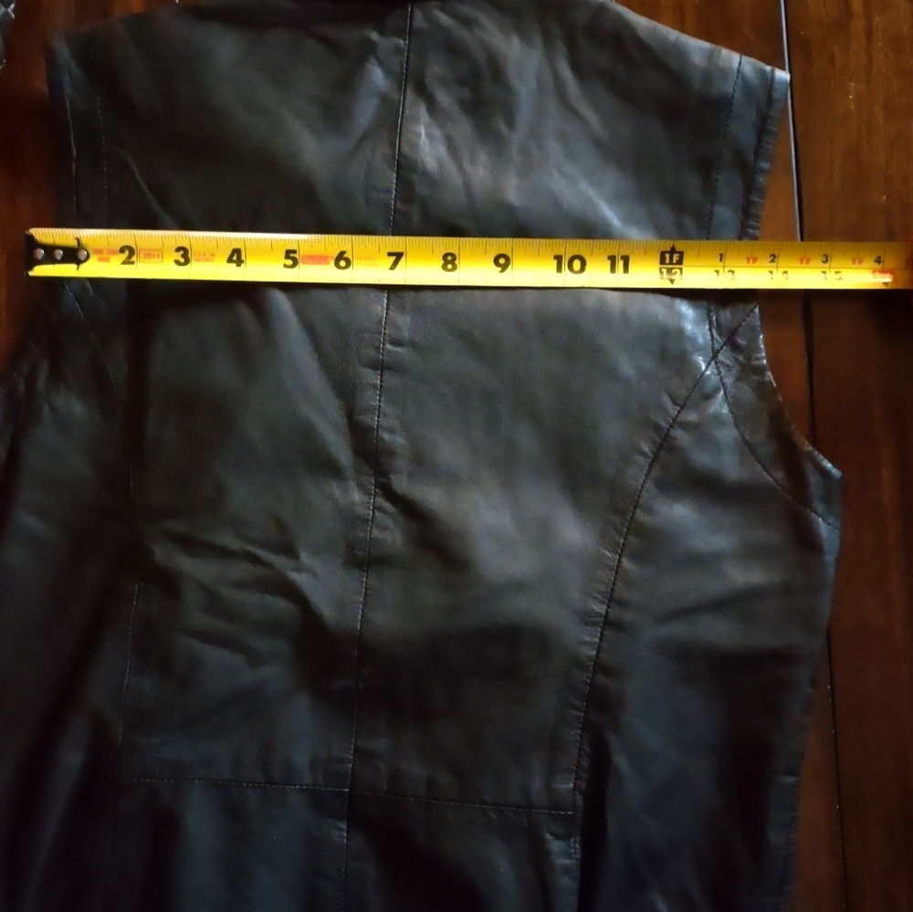 Aqua 100% Leather Black Moto Vest Asymmetrical Zipper Notched Lapel - Picture 9 of 10